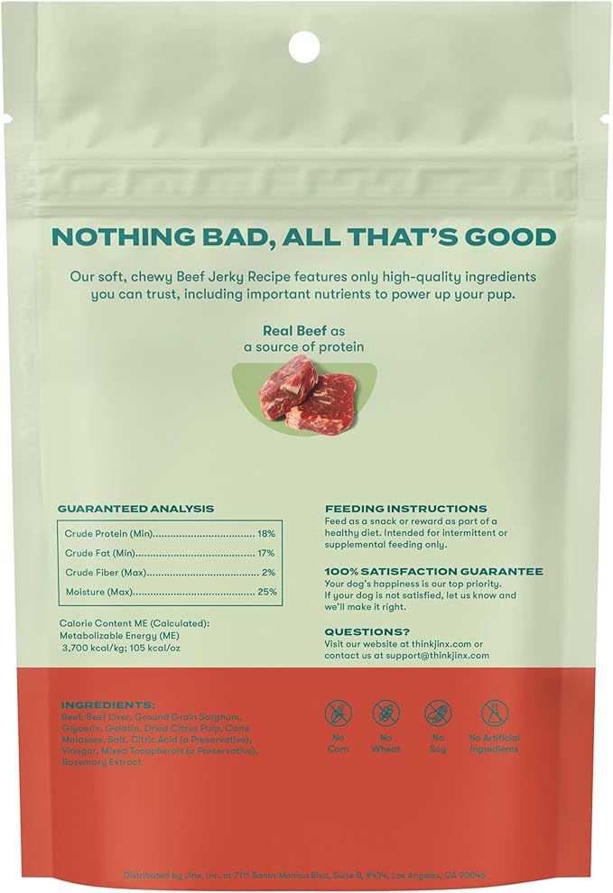 Jinx Beef Tenders Jerky Dog Treats – Soft & Chewy, All Natural Dog Jerky Treats with Grass-Fed Beef - Pet Products for All Dogs (Puppies, Adults & Seniors) - 5oz