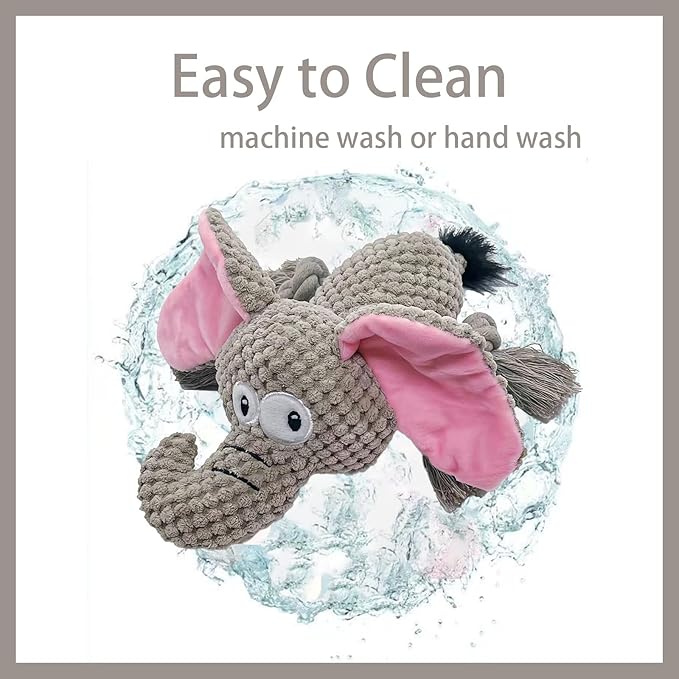 AIMETING Dog Toys, Durable Dog Chew Toys, Dog Squeak Toy with Fun Crinkle Paper, Plush Toys Suitable for Small, Medium, Large Dogs (Elephant)