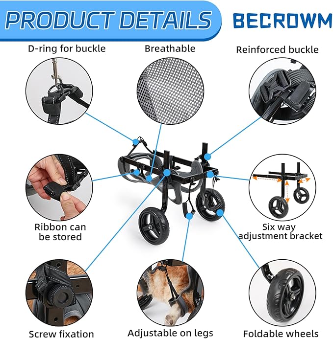 Dog Wheelchair for Back Legs, Light Weight Dog Wheelchair Cart with Disabled Hind Legs Walking, Adjustable