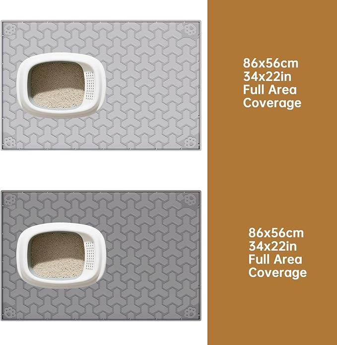 Cat Litter Mat for Litter Boxes - BPA-Free, Fits Most Sizes, Effective Litter Trapping, Easy to Clean, Waterproof, Non-Slip, 34" X 22", Light Gray