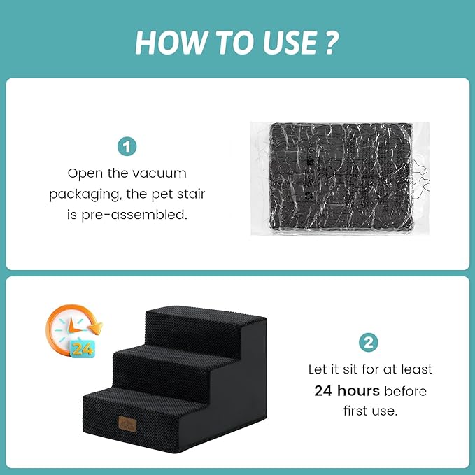 Dog Stairs for Small Dogs, 3 Tier Pet Stairs for Couch, 13.5" H Non-Slip Dog Steps for Old Cats, Puppy, Small Dogs, 15.7x17.7x13.5 inch, Black