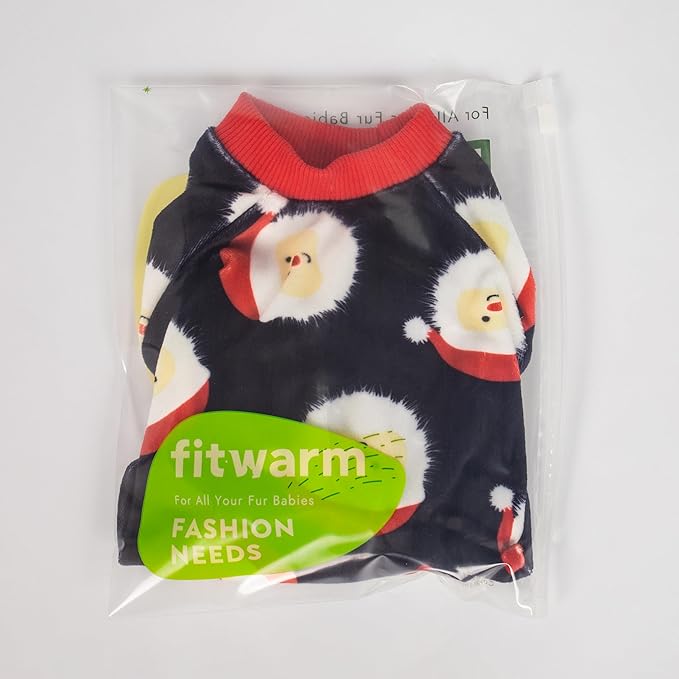 Fitwarm Santa Claus Dog Christmas Pajamas, Winter Doggy Clothes for Small Dogs Boy Girl, Fleece Dog Jammies with Feet, Holiday Pet Outfit, Black, White, Red, Medium