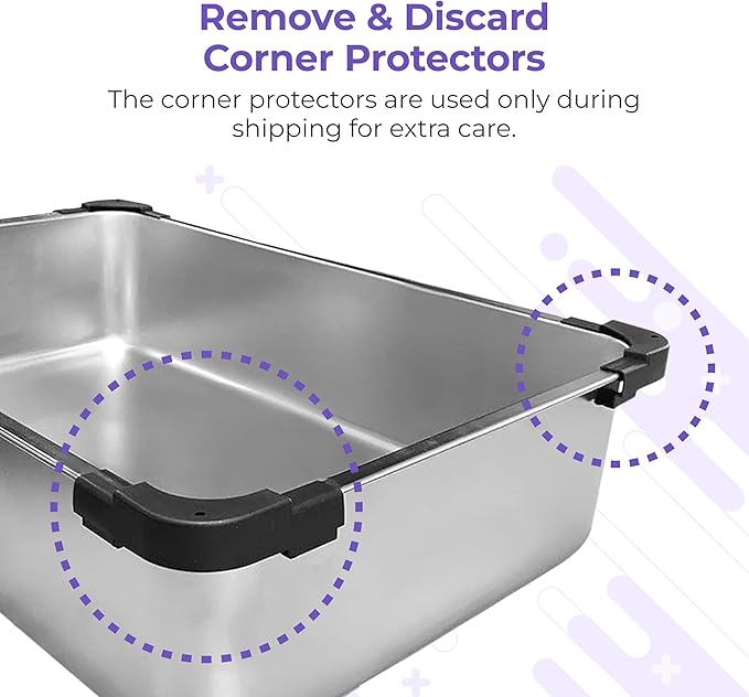 iPrimio Premium Stainless Cat Litter Box for Easy Cleanup - Durable and High Sides Stainless Steel Litter Box with Step Scoop - Mat Elevated for Cats - Scratch and Bite Proof - Dark Grey