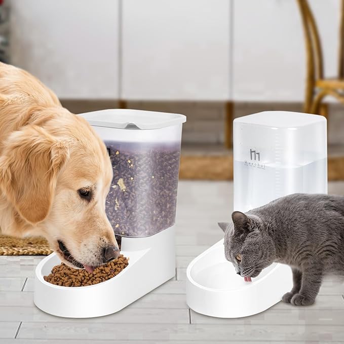 Marchul Dog Feeder and Water Dispenser, Automatic Gravity Dog Food Dispenser with Silicone Mat, Pet Food Dispenser Set for Small Medium Dogs Puppy Kitten