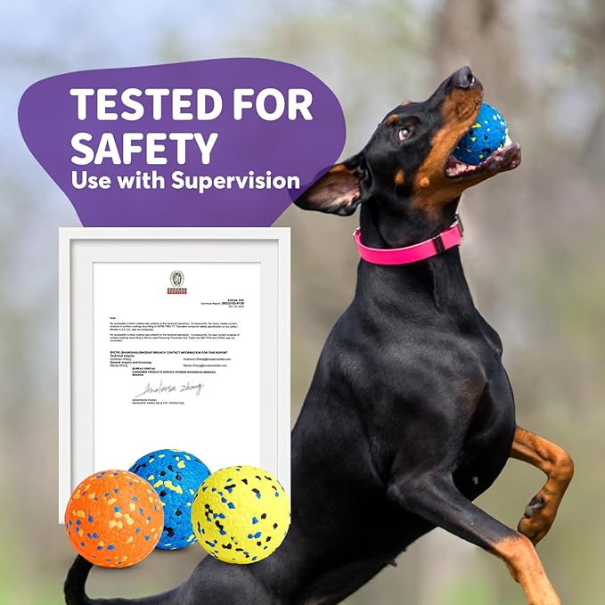 Dog Balls Tennis Ball for Aggressive Chewers, Dog Bouncy Balls Chew Toys Water Toy Fetch Ball for Large Medium Small Puppies, 3 Pack 3.15''