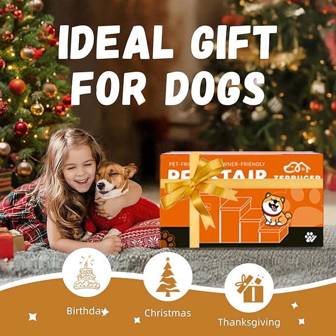 Dog Stairs with Storage 23" H, 4-Step Wider Dog Steps for High Beds Window, Folding Sturdy Pet Stairs Gift for Injured Old Dogs Cats, Ramp for Climbing Car Up to 200 lbs,(Gray, No Condo)