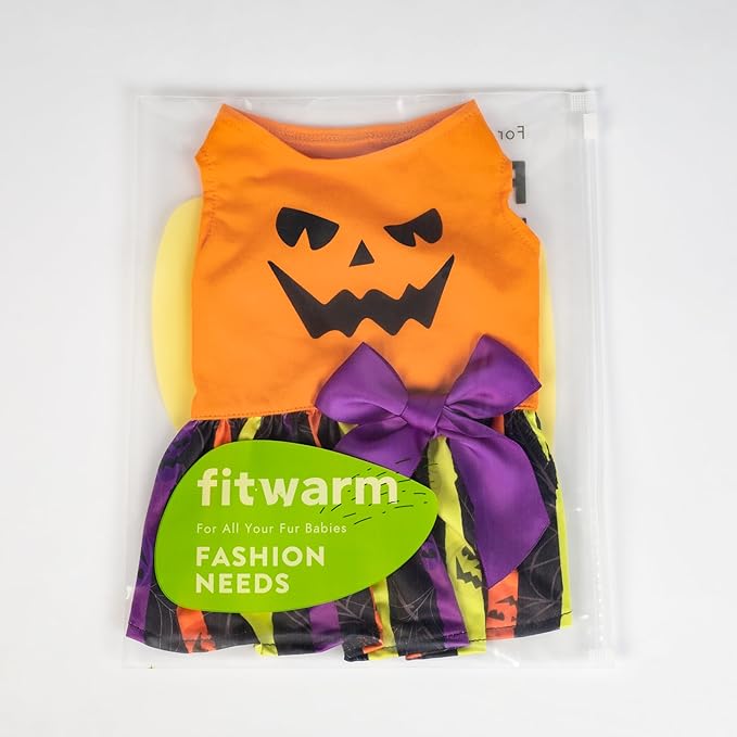 Fitwarm Halloween Pumpkin Dog Dress, Funny Dog Halloween Costumes, Doggy Clothes for Small Dogs Girl, Pet Apparel, Orange, Black, Purple, Medium
