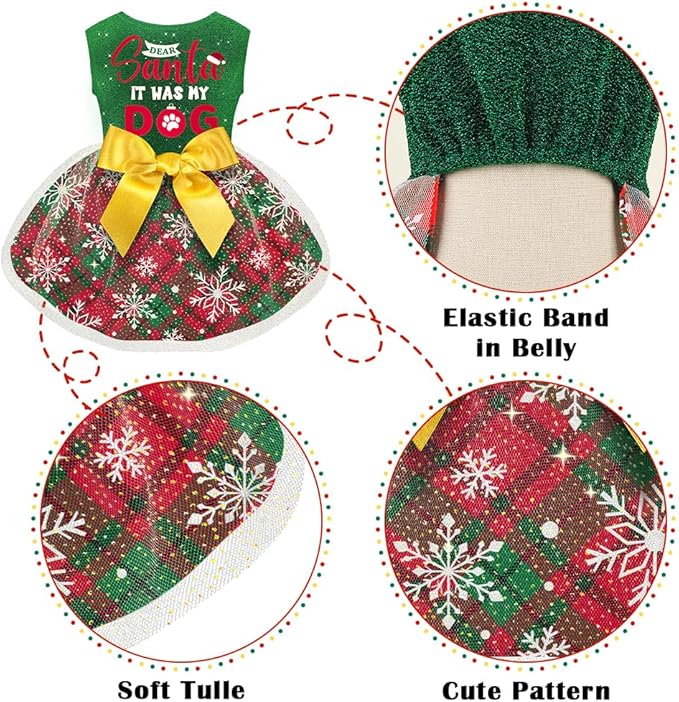 Funny Puppy Dress with Bow - Dog Dresses & Costumes for Small & Large Dogs - Pumpkin Witch Bat Pet Costume for Halloween & Christmas