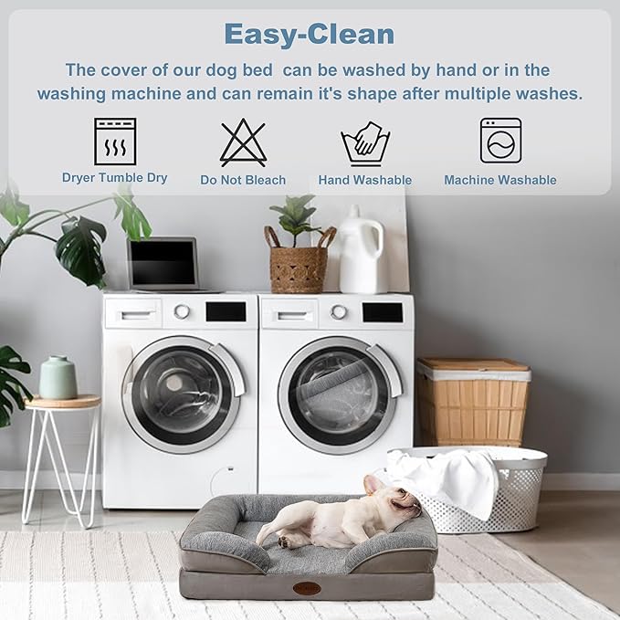 Cooling Pet Bed for Small Dogs and Cats, Waterproof Orthopedic Dog Sofa Bed, Supportive Foam Pet Couch Bed with Washable Removable Cover, Waterproof Lining and Nonskid Bottom(Small, Grey)