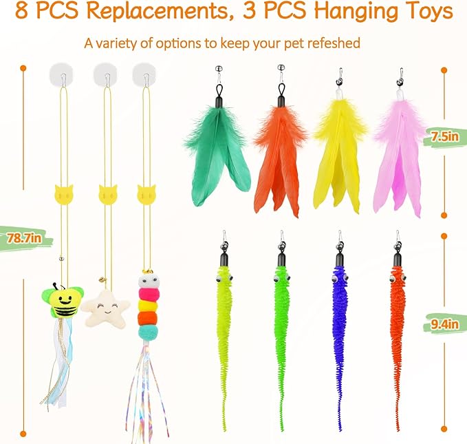 Cat Wand Toy, Interactive Kitten Feather Toys Self Play, Cat Teaser for Indoor Cats Reusable Suction Cup Toys for Indoor Cats Kittens Play Exercise