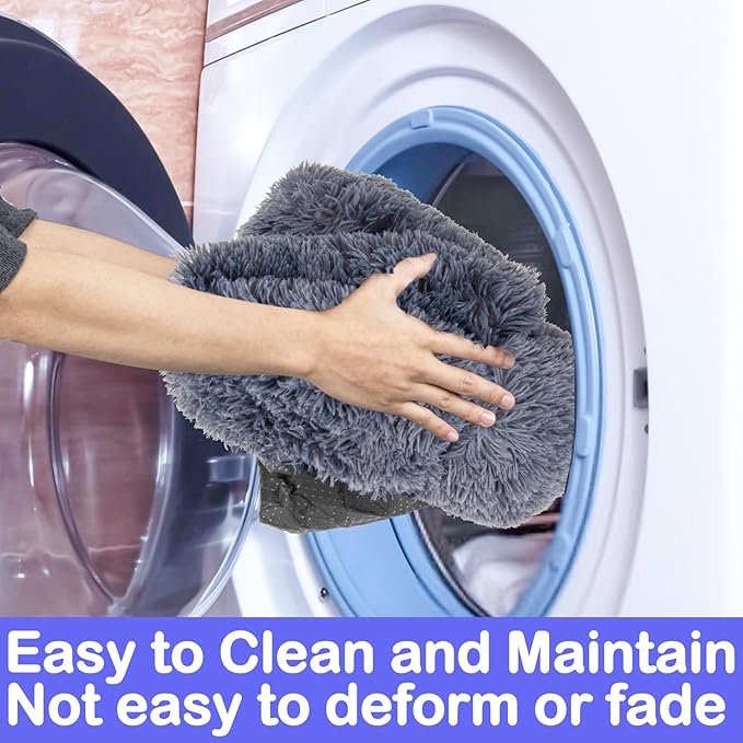 Cat Bed - Calming Cat Bed for Small Kittens Donut Washable Round for Indoor Kittens and Puppies, Anti-Slip Round Fluffy Plush Faux Fur,Large, Dark Blue