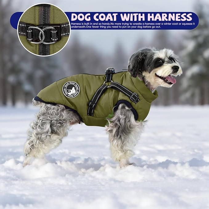 Gyuzh Dog Coat with Harness Puppy Coats Small Dog Harness Jacket Winter Waterproof Jackets for Smal Medium Large Dogs