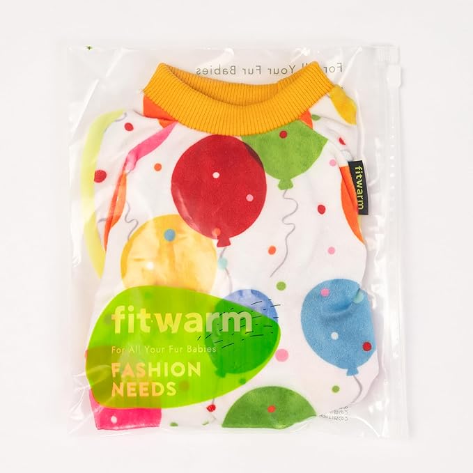 Fitwarm Balloon Dog Fleece Pajamas, Birthday Outfit for Small Dogs Boy Girl, Cozy Pet Onesie with Feet, White, Yellow, Red, Blue, Green, Medium