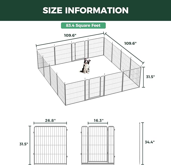FXW Aster Dog Playpen Designed for Yard, 32inch 16 Panels