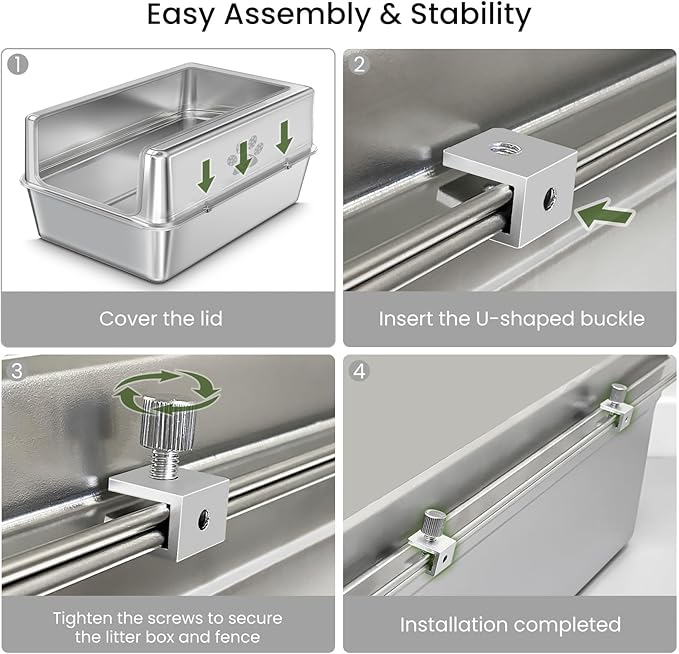 Enclosed Stainless Steel Cat Litter Box with Lid, Oversize Metal Litter Box for Multi Cats, XXXL Supersize Cat Toilet with High Side, Non-Stick, Anti-Leakage, Odorless, with Litter Mat & Litter Scoop