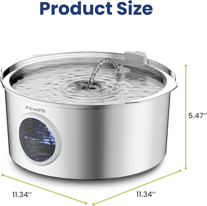 PawsPik Ultra-Quiet Stainless Steel Dog Water Fountain, 1.8-gal