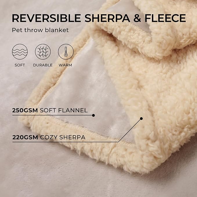 Luciphia Waterproof Pet Blanket, Liquid Pee Proof Dog Blanket for Sofa Bed Couch, Reversible Sherpa Fleece Furniture Protector Cover for Small Medium Large Dogs Cats, Dark White Queen Size(90" x 82")