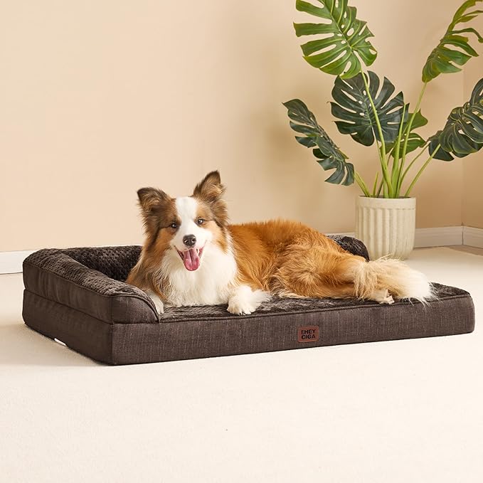 EHEYCIGA Memory Foam Dog Bed XLarge Sized Dogs, Extra Large Dog Bed Orthopedic with Washable Removable Cover, Waterproof XL Pet Bed Couch, 44x33x6 Inches, Brown