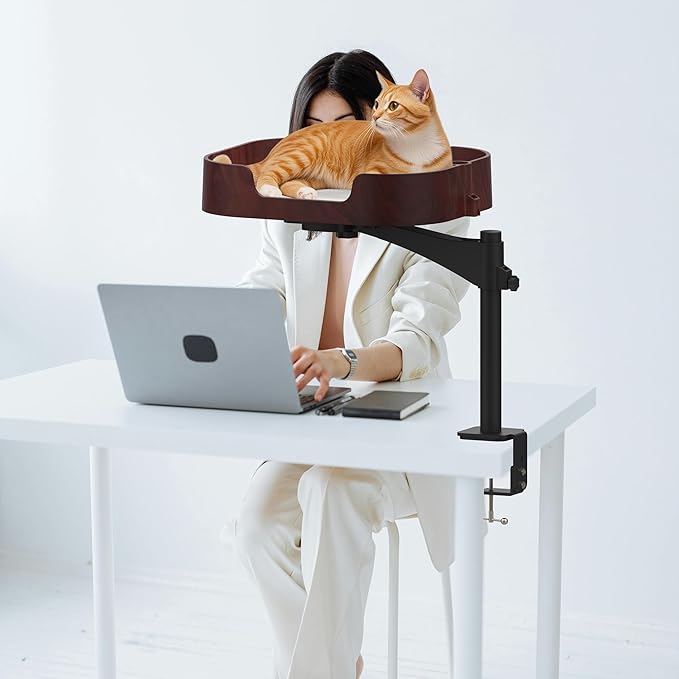Cat Desk Bed, Adjustable Up and Down and 360° Rotatable for Elevated Pet Habitat in The Home&Office - Space-Saving, Comfortable Litter, Pet Mat and Removable Indoor Cat Mat