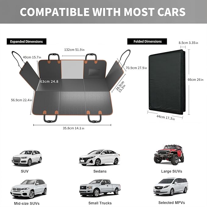 Back Seat Extender for Dogs,Hard Bottom Car Seat Cover,100% Waterproof 600D Heavy Durable Scratchproof Leather Car Dog Cover Back Seat,Non Slip Easy Clean Car Seat Protector,with Storage Bag