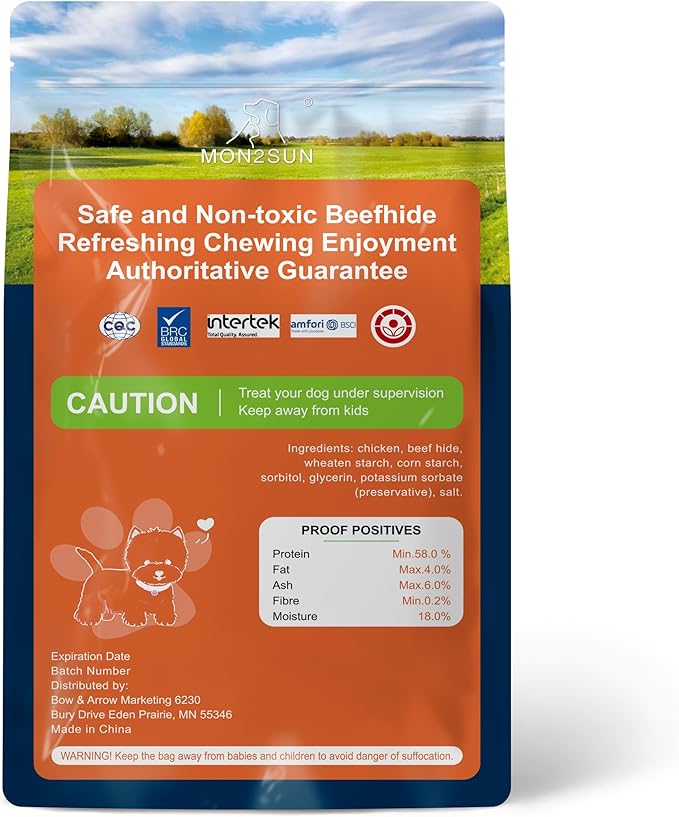 MON2SUN Dog Rawhide Twist 4-4.5 Inch Chicken Wrapped Rawhide Sticks for Puppy and Small Dogs, Promotes Dental Health Treats (10.08 Ounce -Pack of 1)