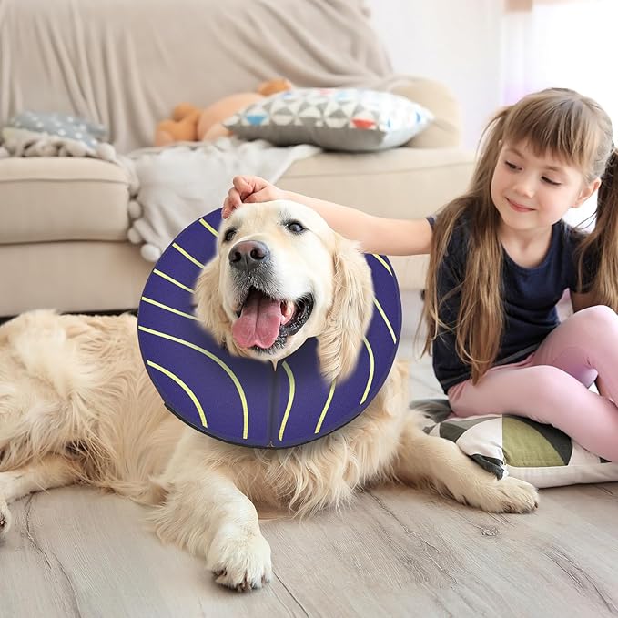 Adjustable Inflatable Dog Cone Collar for Surgery Recovery, Soft Cone for Dogs & Cats, Portable & Washable Dog Donut Collar, Large Cat Cone E Collar (Indigo S)