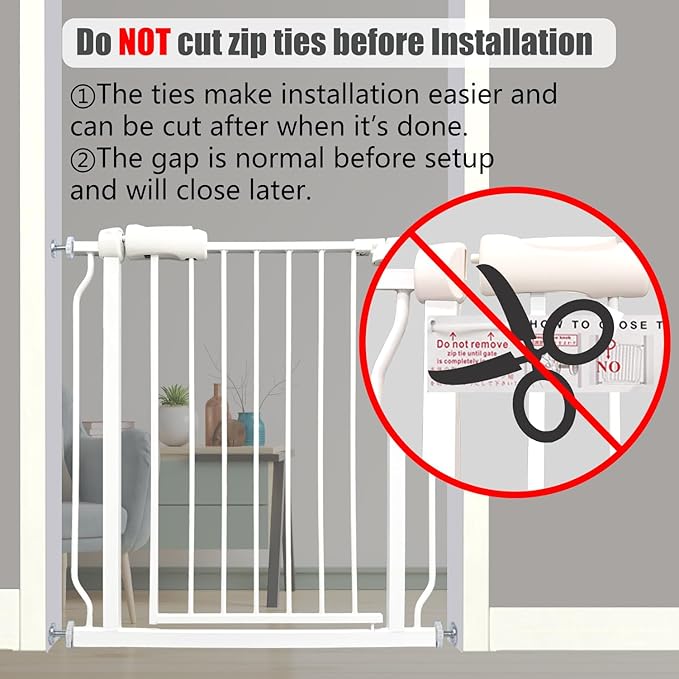 29-34 Inch Baby & Pet Gate - White Metal, Pressure Mounted, Walk Through Safety Gate for Narrow Stairs & Doorways
