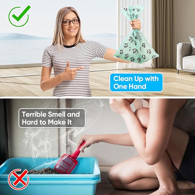 MYPIN Large Cat Litter Scooper with Bags, Upgraded Cat Litter Shovel with Holder and Waste Can, Cat Scooper with Extra 135 Count Litter Waste Bags, Large Capacity Portable Litter Shovel