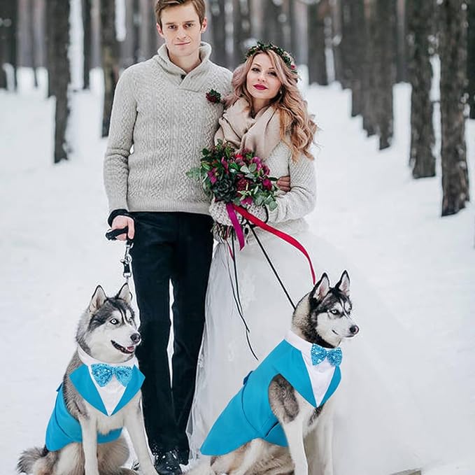 Kuoser Dog Tuxedo for Large Dogs, Pet Wedding Outfit with Bow Tie, Dog Suit and Bandana Set Formal Dogs Tux Pet Costume Halloween Christmas Outfit for Birthday Party Cosplay