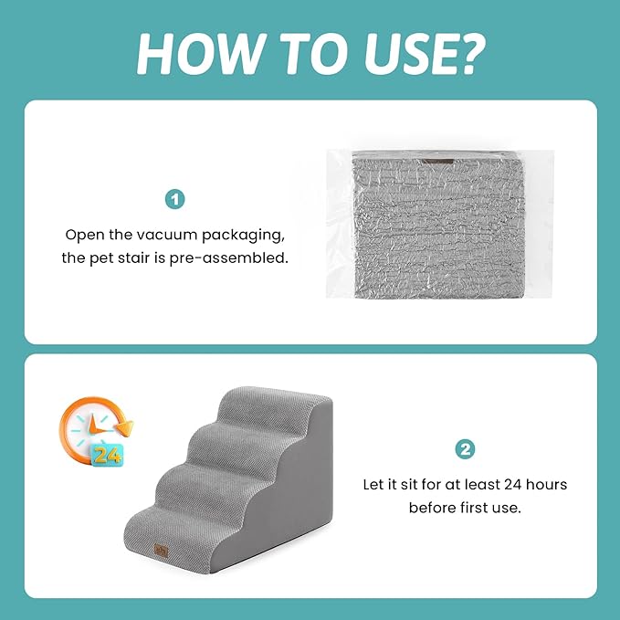 Dog Stairs for Small Dog 19.7" H, Pet Step for Puppy, Older Cat, Curved Ramp for High Bed or Car, Stairs with High Density Foam, Lightweight, Durable, 4 Step, 17.7x28x19.7 inch, Grey