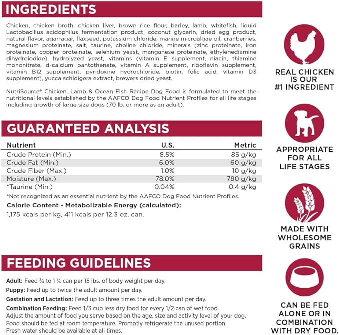 NutriSource Chicken, Lamb & Ocean Fish Recipe Dog Food, Premium Wet Dog Food, 12.3 Ounce (Pack of 12)