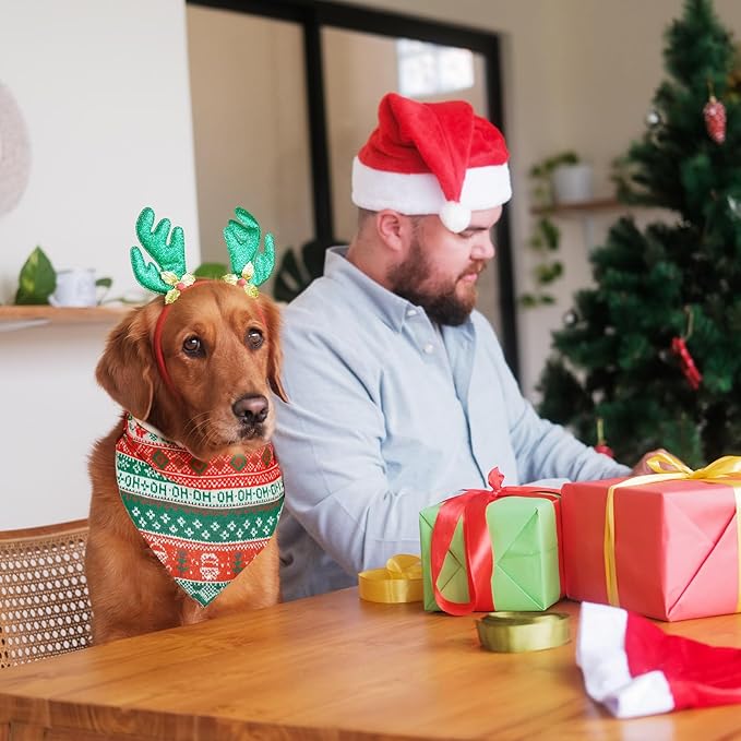 100 Pcs Christmas Dog Bandanas Bulk Xmas Sweater Designs Bandanas Soft Triangle Bibs Adjustable Scarf for Small Medium Large Pets