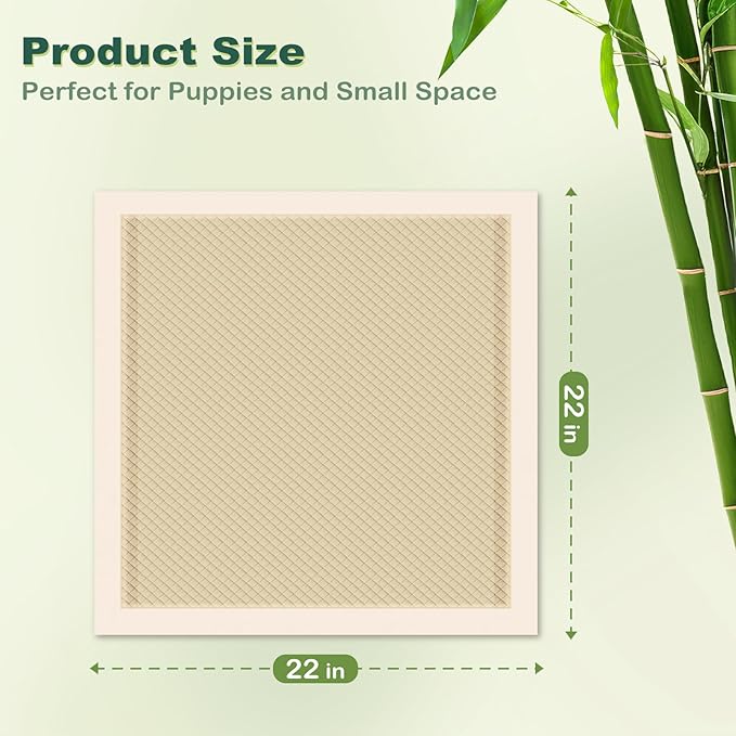 MIZOK Puppy Pads Small 22x22 Pee Pads for Dogs Bamboo Odor Eliminating & 6-Layer Absorbent Leak-Proof Dog Pee Pads Potty Training with Adhesive Tabs, Disposable (50 Counts)