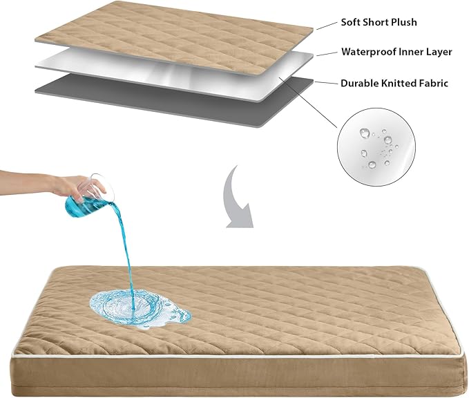 WNPETHOME Orthopedic XL Dog Bed for Crate, Waterproof Extra Large Dogs Bed with Removable Washable Cover, Multi-Needle Quilting Dogs Crate Bed