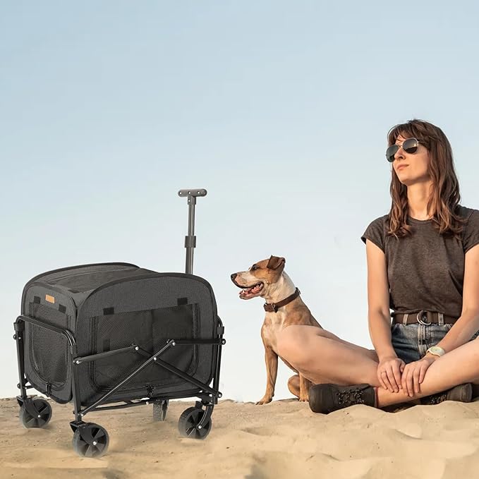 Lekereise Extra Large Pet Carrier with Wheels – Soft-Sided Foldable Rolling Cat Carriers for 2 Small Cats or Medium Large Dog Under 30lbs, Stable & Ventilated Travel Crate for Camping Outdoor, Black