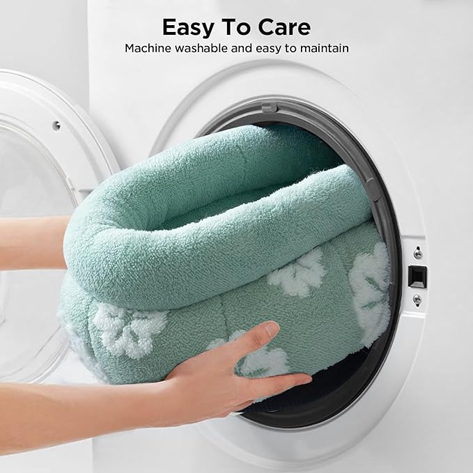 BALANCE Cat Beds for Indoor Cats, Washable Round Cat Bed, Cute 3D Flower Kitten Bed with Anti-Slip Bottom for Puppy and Kitten, 23 Inches, Green