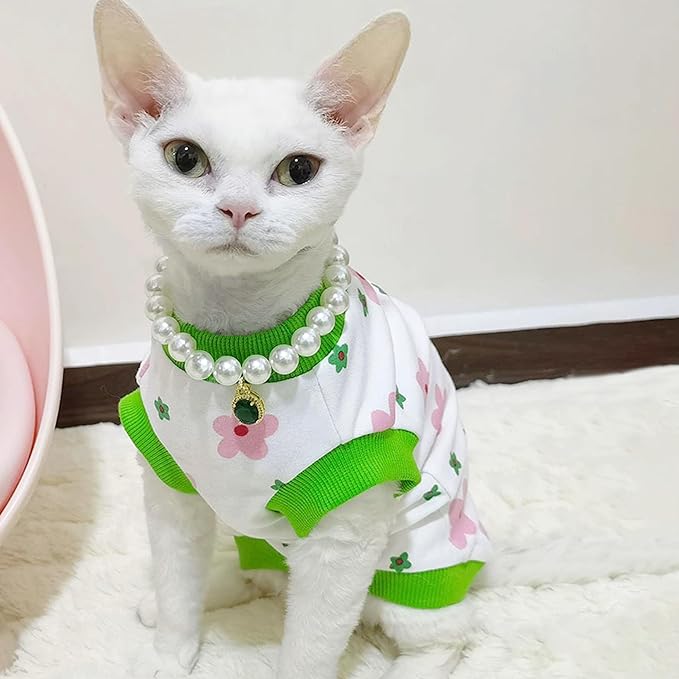 PUMYPOREITY Sphynx Cat Clothes, Stretchy Sweater, Soft Shirt, Pullover Pajamas, Turtleneck for Sphynx, Cornish Rex, Devon Rex, Green, XS