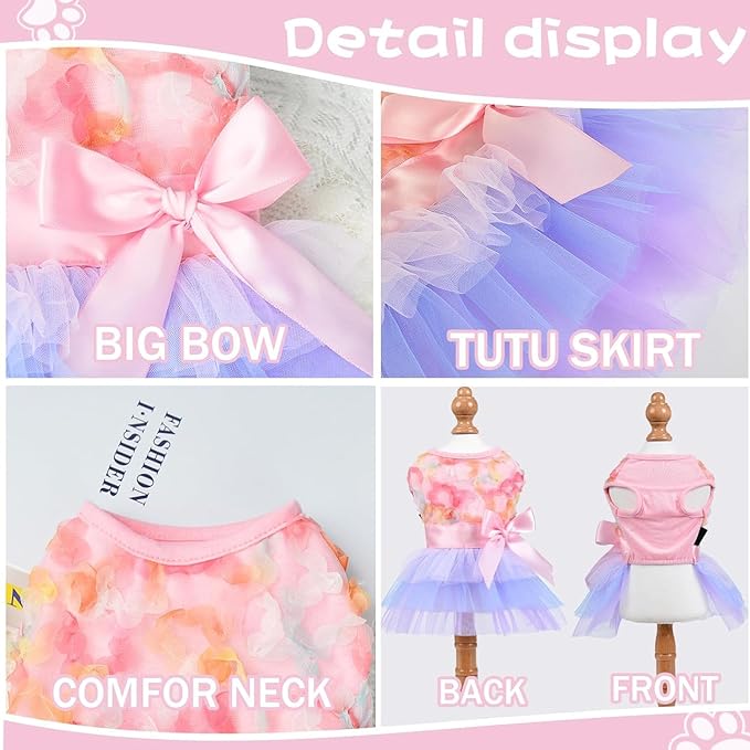 Dog Dress for Spring Summer, Small Dogs Girl Skirt Female Puppy Dresses Pet Yorkie Chihuahua Tulle Dress,Birthday Party Lace Costume Tutu Apparel