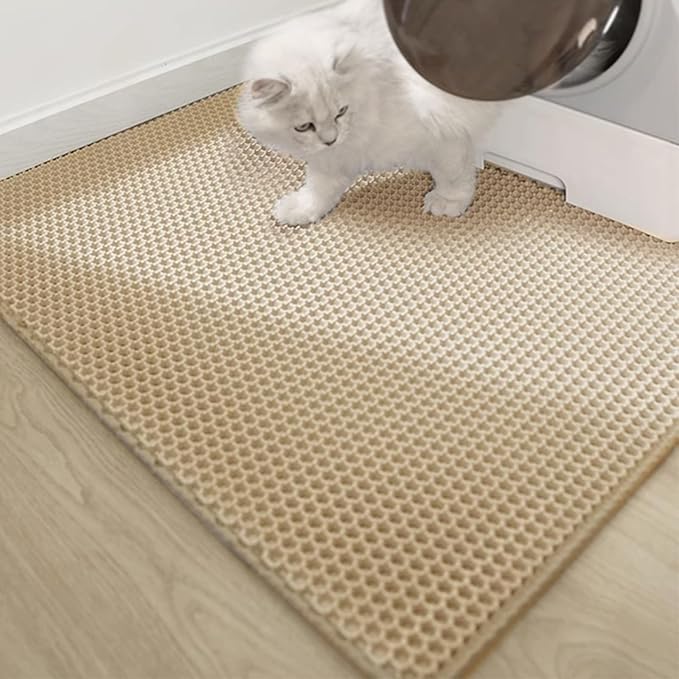 Cat Litter Mat Cat Litter Trapping Mat, 35 x 24 inch Honeycomb Double Layer Design, Urine and Water Proof Material, Scatter Control, Less Waste, Easier to Clean, Washable yellow