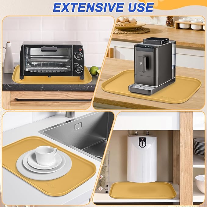 Silicone Pet Feeding Mat with Raised Edge for Food and Water, Dog Bowl Mats, Cat Bowls Placemat with High Lip for Floor Waterproof, Rubber Tray for Cats and Dogs 22 x 14 x0.8 Beige