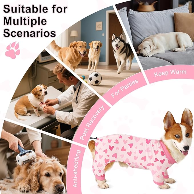 Bienbee Dog Pajamas, 4 Pack Cute Soft Dog Puppy Clothes Dogs Pjs Onesies Jammies Outfit Adjustable Breathable & Stretchy Clothes for Small Medium Large Dogs Girl Boy Puppy-S