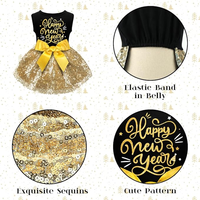Happy New Year Dog Outfit, Dresses and Costumes for Small Large Dogs - Funny Puppy Dress With Bow, Holiday Costume for Halloween Christmas