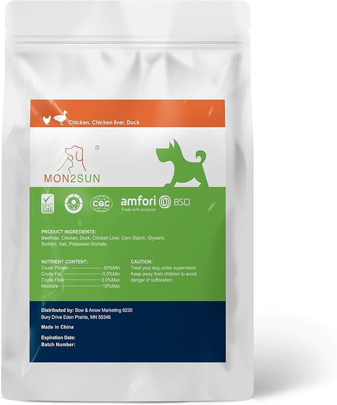 MON2SUN Dog Treats, Triple Flavor 6 Inch Chicken Liver Duck and Chicken Wrapped Rawhide Sticks, Teeth Cleaning Snacks for Medium Dogs, 35.27 oz (20 Count-Pack of 1)