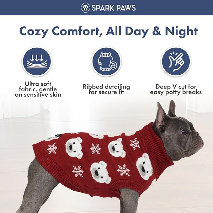 Spark Paws Christmas Dog Sweater – Ultra Soft Holiday Knit Sweater for Small, Medium & Large Dogs, Cute Pet Sweater for French Bulldogs & Big Dogs, Easy Potty V Cut Design Jacket - (Polar Bear, M)