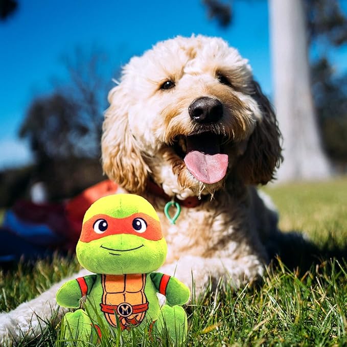 design LAB, Inc. Teenage Mutant Ninja Turtle Official Merchandise | TMNT Toys Squeaky Plush Dog Toy | Michelangelo | Stuffed Animal Turtle Squeaks for Interactive Play