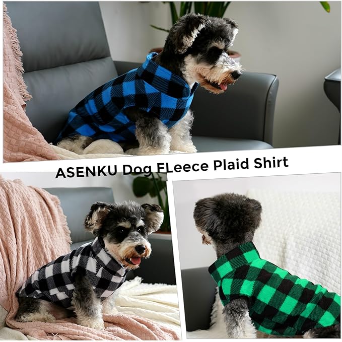 ASENKU Dog Sweater 3 Pack, Plaid Dog Fleece Vest, Soft Comfortable Pet Pajamas, Warm Winter Dog Shirt, Cold Weather Coat Jacket Pet Clothes for Small & Medium Dog Breeds