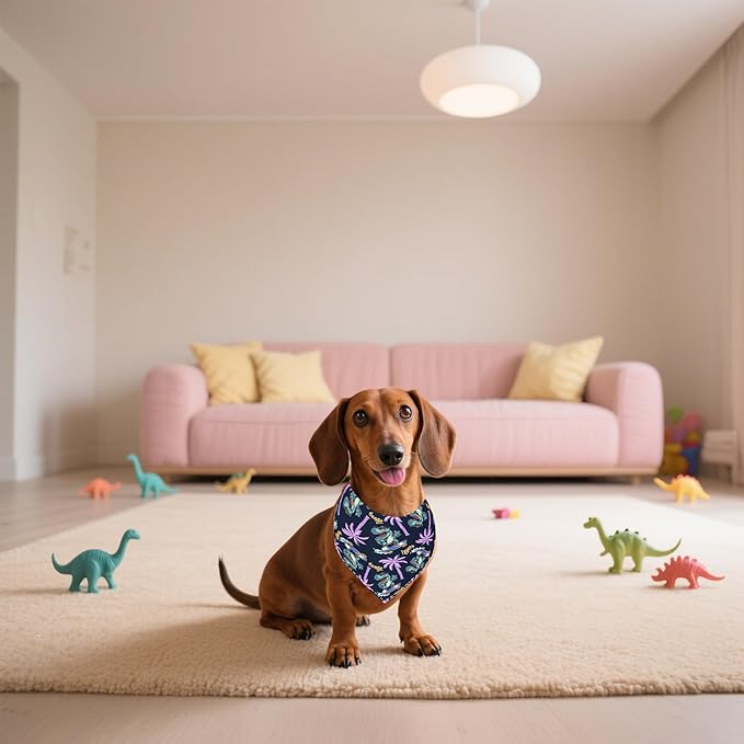 7 PCS Medium Dinosaurs Dog Bandanas Hemming Seam Edge Dog Bandana for Small Dogs Print One Side Large Cats Scarfs Party Grooming M