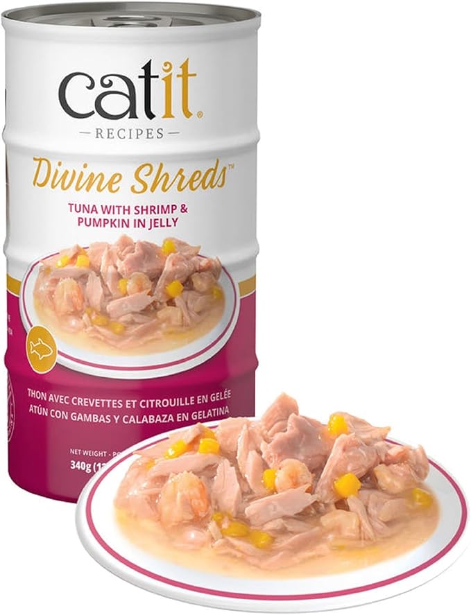 Catit Divine Shreds in Jelly, Premium Wet Cat Food, Tuna with Shrimp & Pumpkin