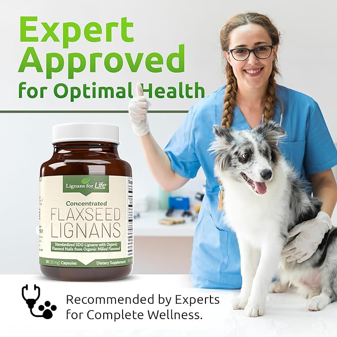 Lignans For Life Flaxseed Lignans for Dogs + SDG - Omega 3 Fatty Acids, High Fiber Antioxidants Helps Improve Shiny Coat, Digestive & Heart Health Lignans, 35mg, 90 Flaxseed Capsules, 2 Pack