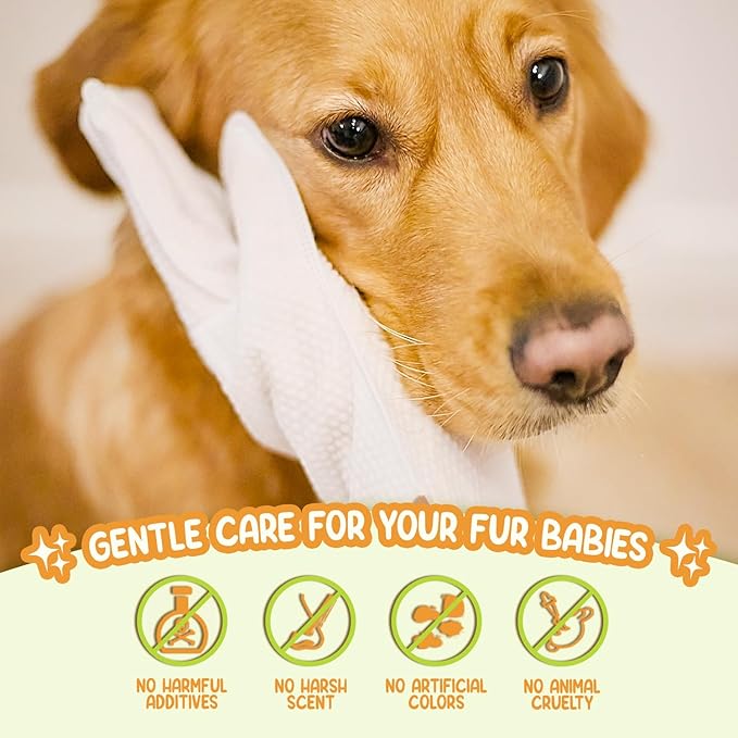 Pet Glove Wipes for Dogs & Cats | Nourish & Clean Fur & Skin | Coconut Oil & Chamomile Rinse-Free Wipes | Bathing Glove Wipes for Daily Care and Traveling | Natural, Hypoallergenic (18 Pack)